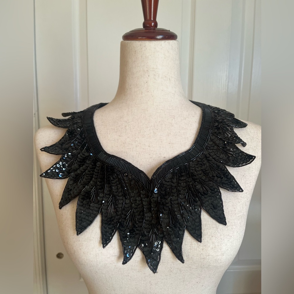 Black Sequin Feather Necklace